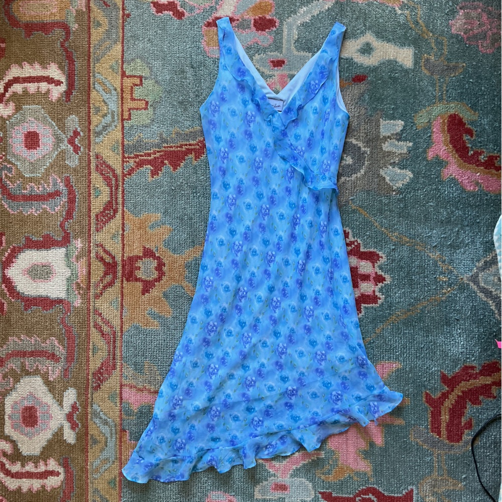 Y2K / Breakin' Loose / Floral Flutter Dress / Size Medium / Blue Floral
